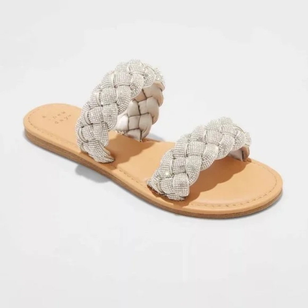 Braided Jeweled Slide Sandals